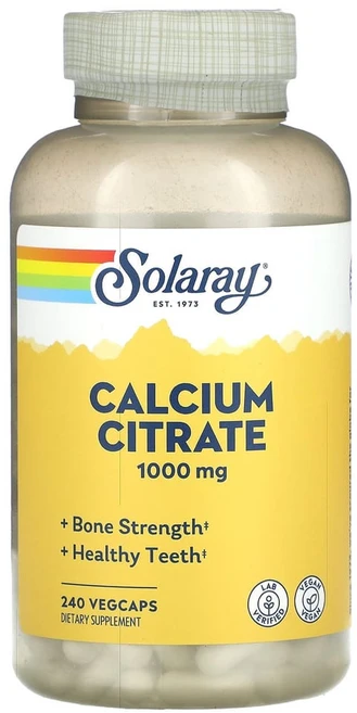 Solaray Calcium Citrate 솔라레이 칼슘 시트레이트 1000mg 240베지캡스, 1개, 240정 - 쿠팡