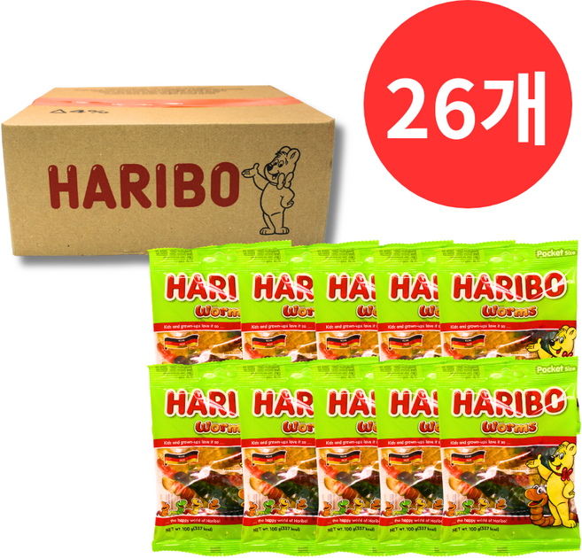 하리보 웜즈사우어 젤리, 100g, 26개