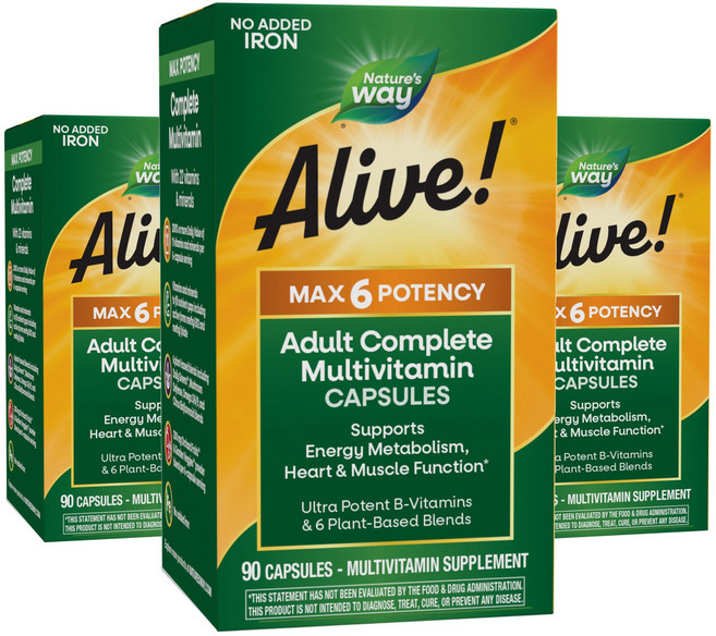 네이쳐스웨이 얼라이브! 데일리 멀티-비타민 맥스 포텐시 베지 캡슐, 90정, 3개