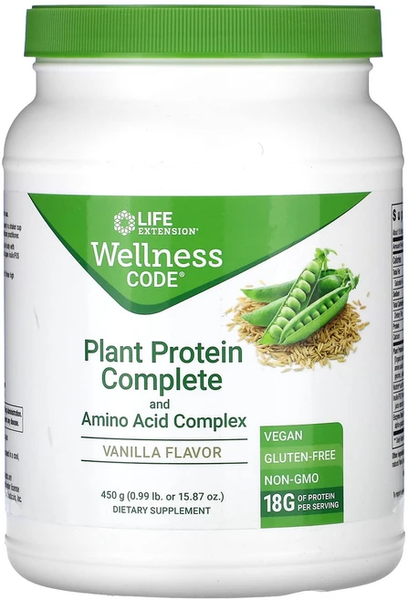 건강챙기세요 Life Extension Wellness Code 완전한 식물성 단백질 및 아미노산 복합체 바닐라 450g(0.99lb) 백살까지오래오래, LifeExtensionWellnessCode완전한식물, 450g, 1개 - 쿠팡
