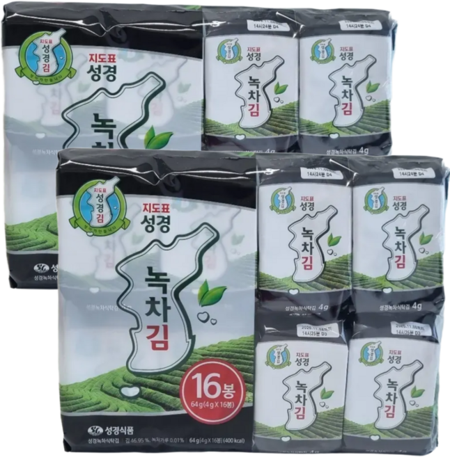 지도표 성경김 녹차 16단 2개 (총32봉) 4g 32개