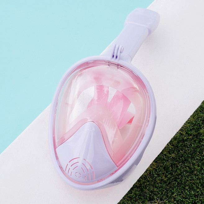 티토 스노쿨링 풀페이스 마스크 파노라마뷰 스노클 잠수경, 핑크