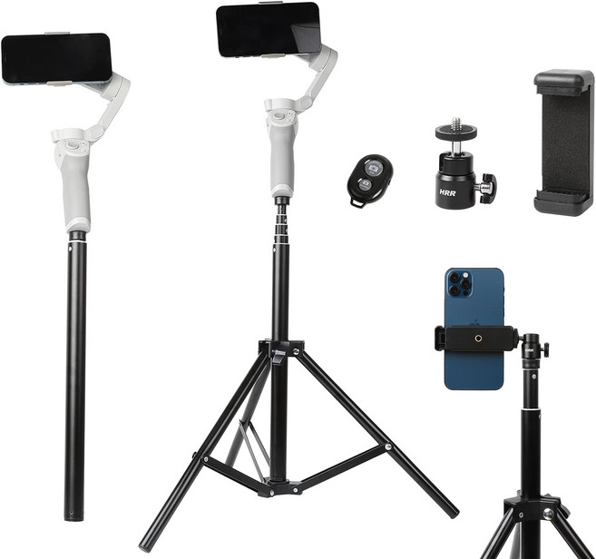 펠킹 2in1 삼각대 연장봉 59인치 조절 가능 셀카봉 DJI OM4 SE 5Osmo 모바일 6 3 2페이유 지윤 및 기타 휴대용 짐벌 스태빌라이저 액세서리용 휴대폰 클립 포함