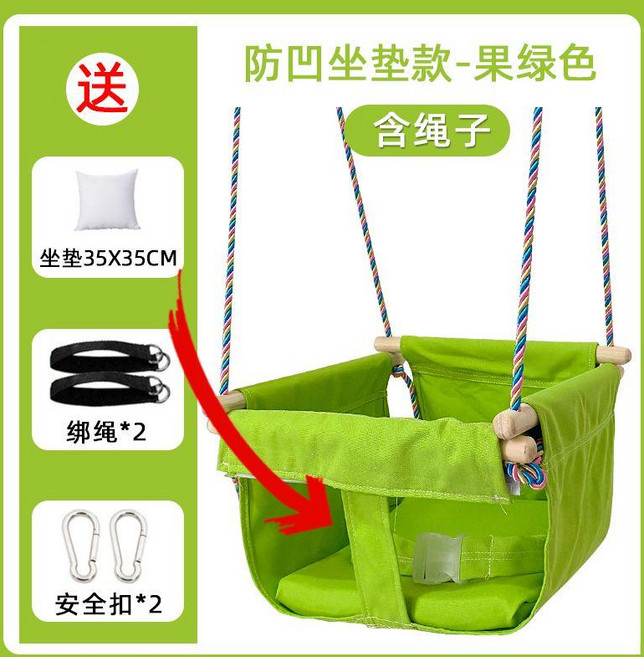 아이를 위한 그네 실내와 옥외 하이체어 유아의자 가정용 아기그네 문틀 안전그네 실내그네, 쿠션 - 프루츠 그린(안전벨트)(6개월--8세), 1개