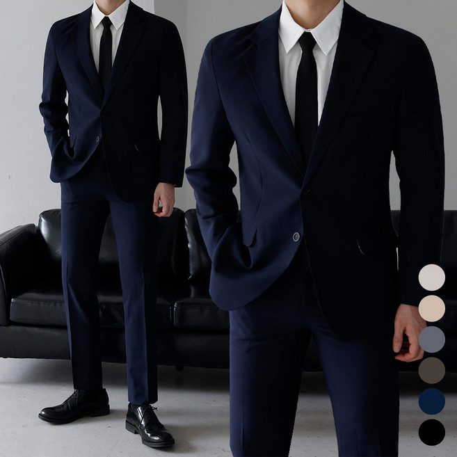 베이직바이블 남성용 사계절 베이직 수트 정장 세트 프리미엄 빅사이즈 자켓 슬랙스(3color)