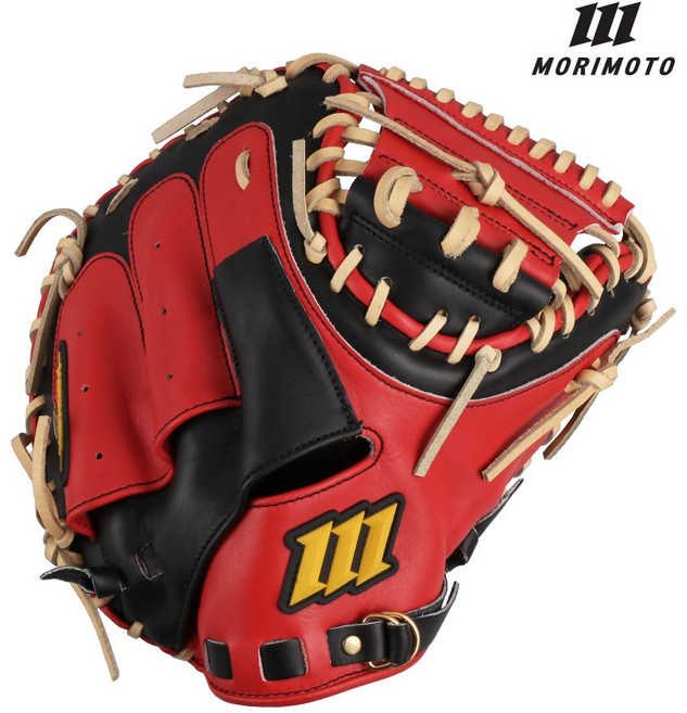 모리모토 JPN 포수 미트 글러브 3등급 마이너 모델 스티어하이드 우투 CT-33, 1개, 블랙/레드