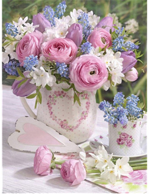 심스타 실십자수 해바라기 장미 모란 꽃 12종 프린트 도안 패키지, 1개, 4번 퍼플장미(면사)