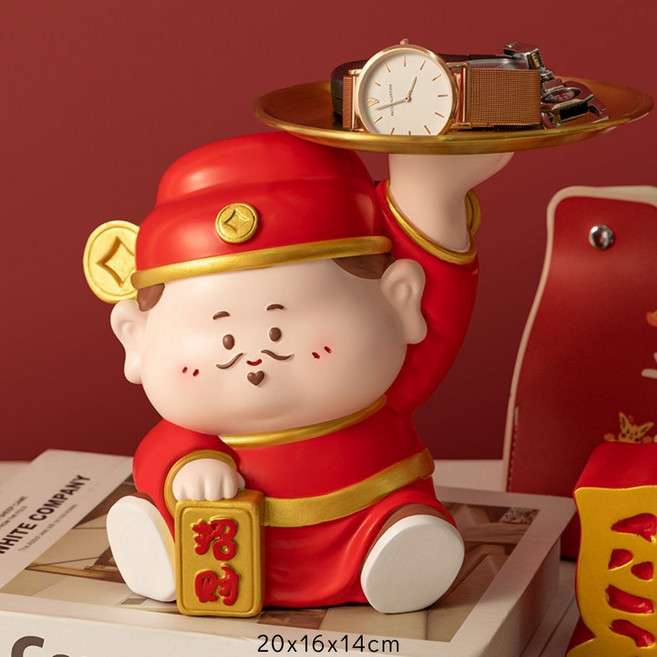 財神爺公仔 招財擺件 金托盤收納 聚寶盆設計 居家開運裝飾, 【金托盤】財神爺