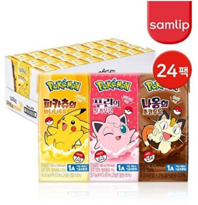 삼립 포켓몬 나옹의 초코 우유, 190ml, 24개