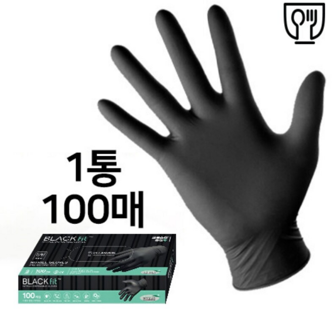 크린스킨 블랙핏 (100매) / 니트릴장갑 청소 요리 자동차정비 세차 오일작업 실험실 연구실 세척 염색파마용 다용도 일회용 고무장갑 3.5g 식품용 (블랙마스터 보급형 모델), 블랙, 중(M), 1개