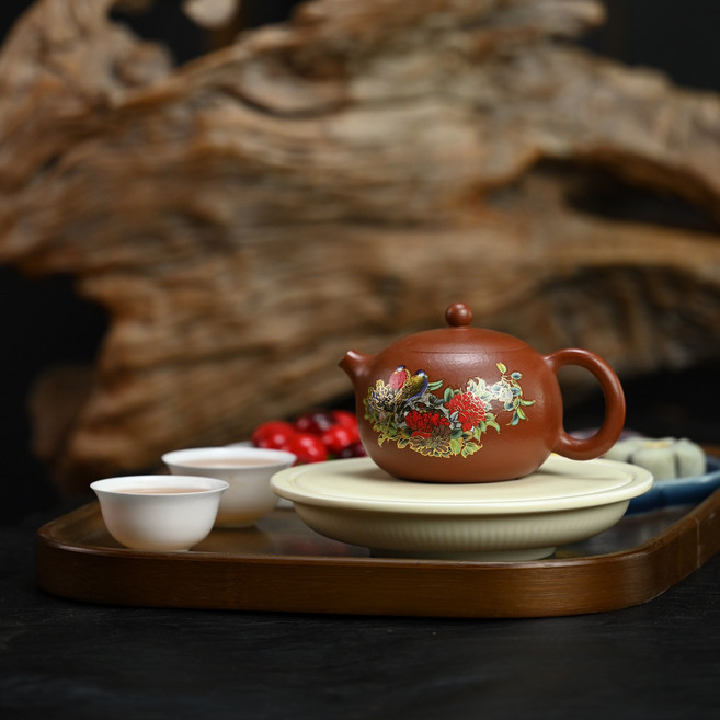 原礦朱泥琺琅紫砂壺240ML, 1個, 1L, 大紅袍琺琅彩240ml:240ML