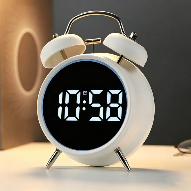 인플리바타 LED 학생 알람시계 엄청시끄러운 자명종 탁상시계, 화이트