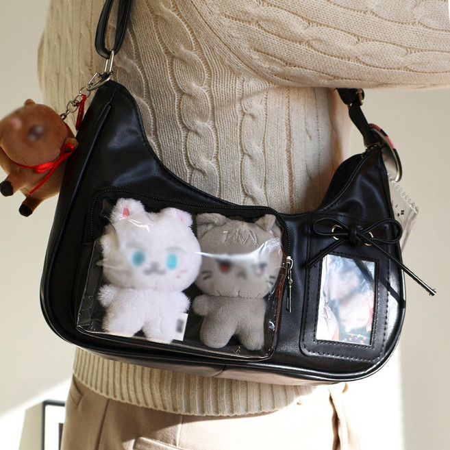 이지유 미니 호보 이타백 투명PVC 리본 키링 덕질가방 굿즈 콘서트가방 발레코어 숄더백