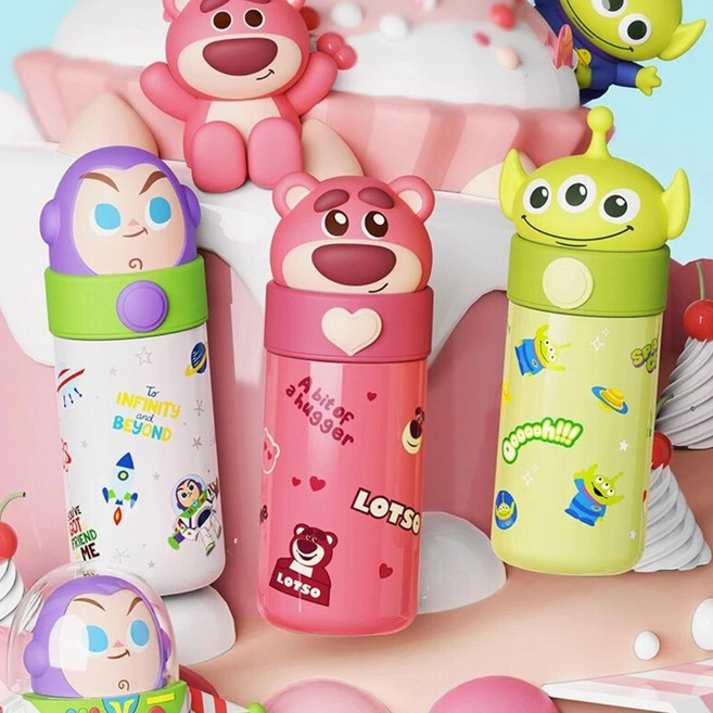 귀여운 토이스토리 텀블러 스테인레스 보온보냉 보온병 딸기곰 로쏘 알린 버즈, 1개, 350ml
