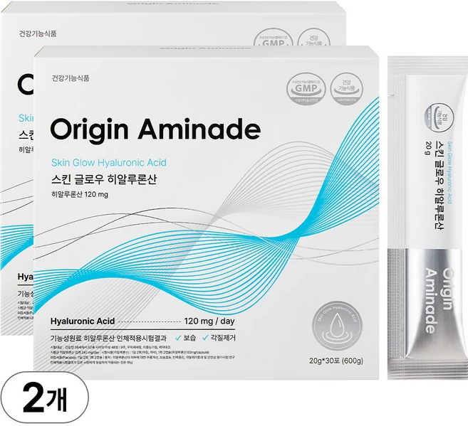 [오리진 아미네이드] 2중 기능성 스킨 글로우 마시는 비건 히알루론산 (콜라겐 글루타치온 아미노산), 2박스, 30회분 - 쿠팡