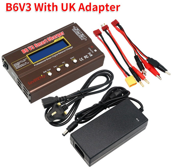 IMAX B6 V3 80W 6A 배터리 충전기 LIHV LIPO NIMH 이온 NI CD 디지털 RC LI 밸런스 방전기 12V 5A 어댑터, B6V3 With UK Adapter