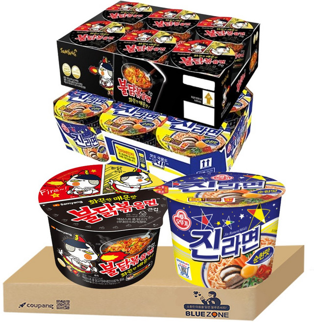 블루존 진라면 순한맛 큰컵 110g (6입) + 불닭볶음면 큰컵 105g (6입)