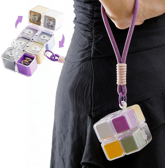 휴대용 케이스 수납함 큐브 8칸 알약보관 케이스, 1개, 혼합