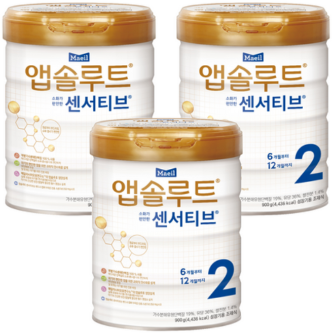 앱솔루트 센서티브 분유 2단계, 900g, 3개