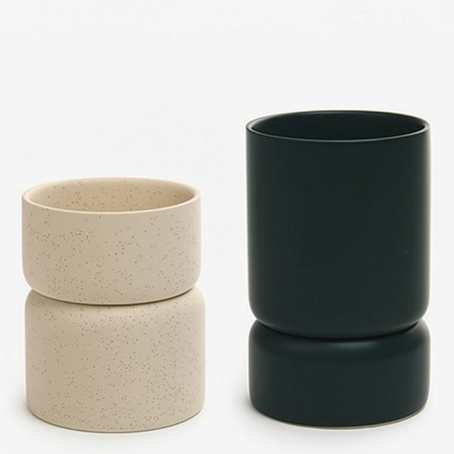 클레아 물빠짐 도자기 수저통 세라믹, 1세트, 오트베이지 + 올리브그린