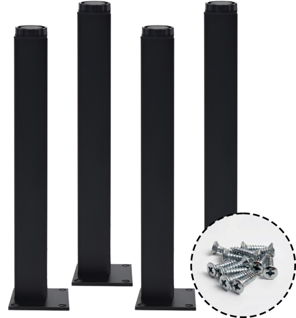 높이 조절 사각 가구 다리 발 알루미늄 테이블 캐비닛 수납장 받침대 + 나사 포함, 블랙 300mm, 4개