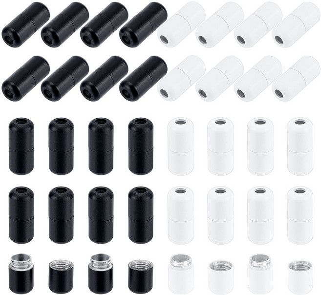 40개 2색 원통 알루미늄 신발끈 버클 턴버클 커넥터 캡슐 쉐입 노타이 타이 잠금 클립 끝 믹스 컬러 1.8x0.8cm 구멍 0.3cm 20개/색