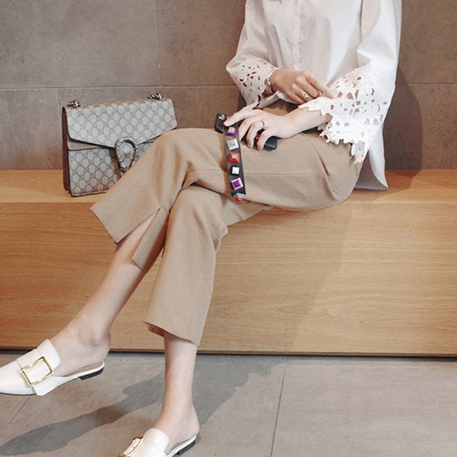 스타일아유 린넨 일자 밴딩 팬츠/ 봄 여름 여성 옆 트임 롱 숏 키작녀 세미 와이드 여자 바지[AZG5LP0304]