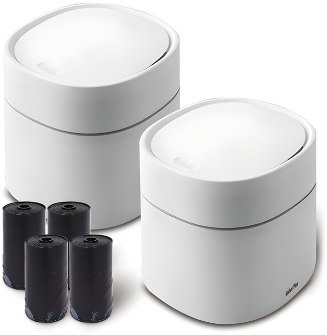 마켓플랜 원터치 미니 휴지통 푸쉬형 2p + 봉투 60p 세트, 화이트