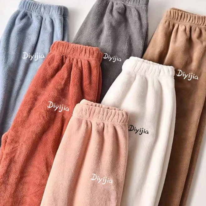 1+1 수면잠옷바지 밍크파자마 따뜻한 극세사잠옷바지 여성 9부 밴딩