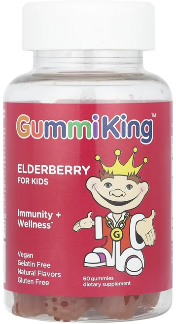 GummiKing 어린이용 엘더베리 면역력 + 웰니스 라즈베리 구미젤리 60개, GummiKing어린이용엘더베리면역력웰니스라즈베리구미젤, 1개, 60정 - 쿠팡