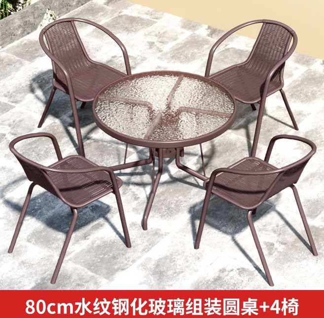 80cm 黑色玻璃圓桌+4椅+香蕉傘, 80水紋組裝圓桌+4椅