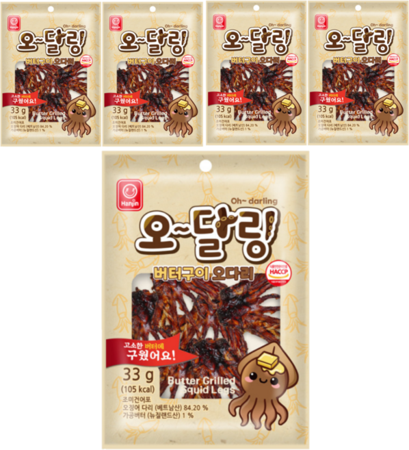 한진식품 오달링 버터구이 오다리, 5개, 33g