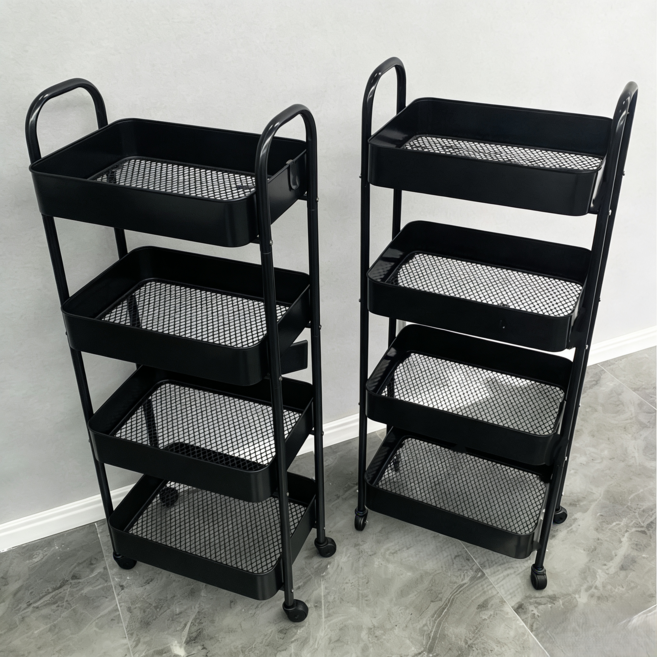 원풍룽 이동식 튼튼한 트롤리 다용도 수납 선반, 블랙, 4단