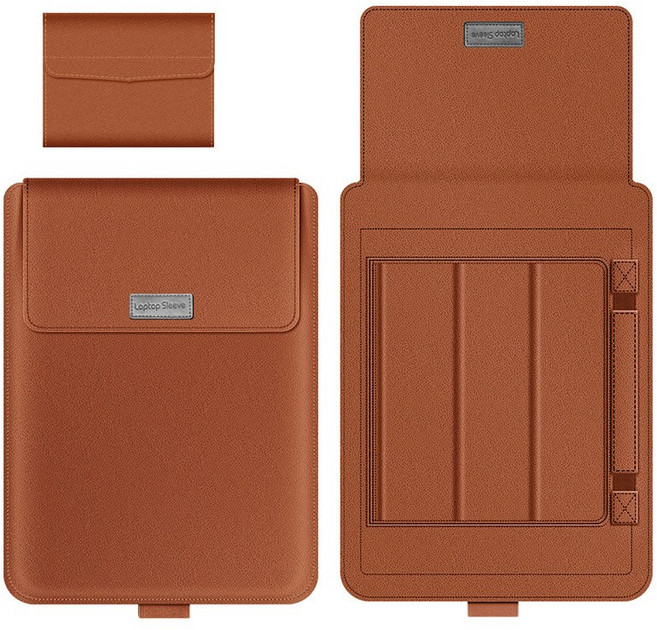루톰 맥북 삼성 LG그램 노트북 가죽 거치대 파우치 세로형, 브라운, 1개