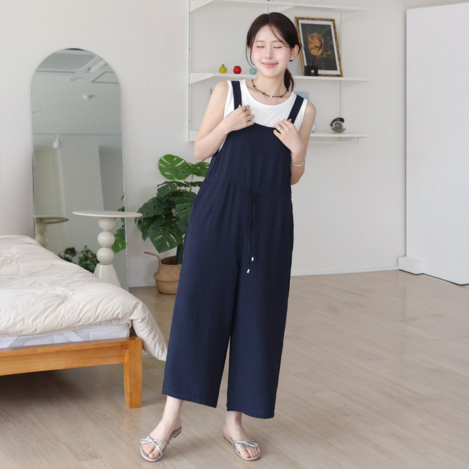 데일리앤 리디아 여성 스트링 와이드 점프수트 봄 여름 민소매 레이어드 나시 멜빵바지 오버롤 팬츠