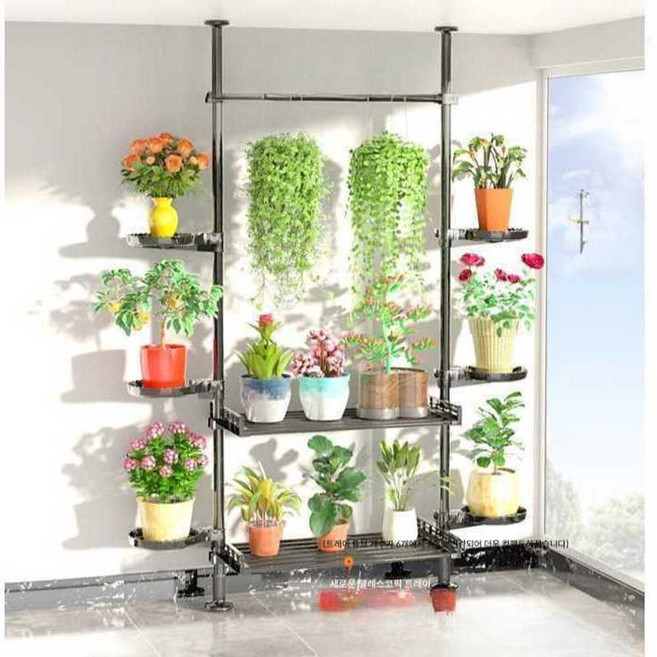 에인젤 화분선반대 원목 발코니 거실 베란다 다층, 1개, 블랙 10단 높이1.1-3.2m