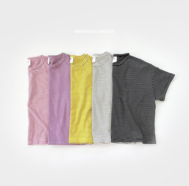 잔단가라반팔티 키즈 주니어 초등학생 유아동 여름 잔줄 단가라 반팔 티셔츠