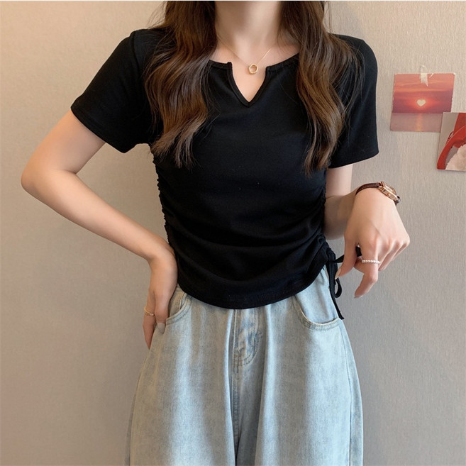 韓版V領短版T恤 短袖 顯瘦 甜美