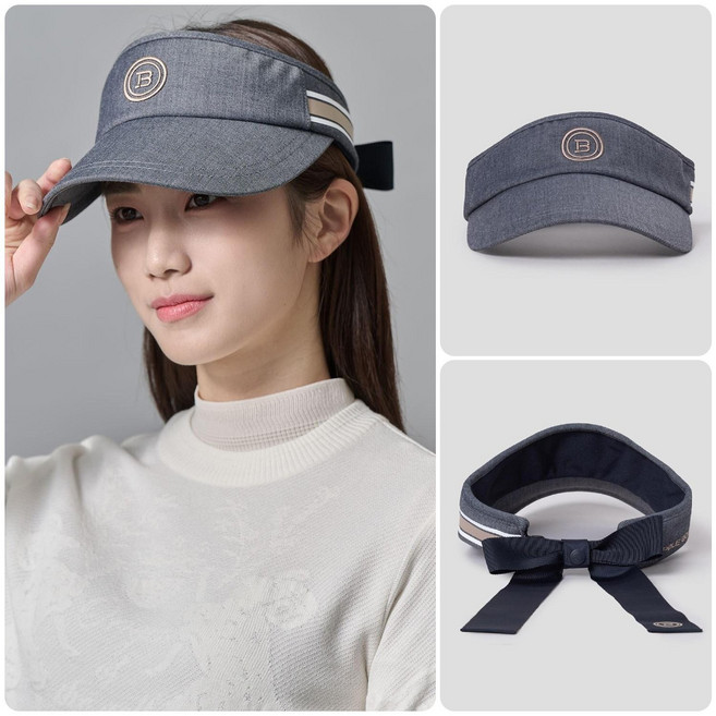 [백화점상품] 빈폴 골프 모자 여성 스트라이프 포인트 썬바이저 네이비 명품감성골프 선물 포장, 단일구성