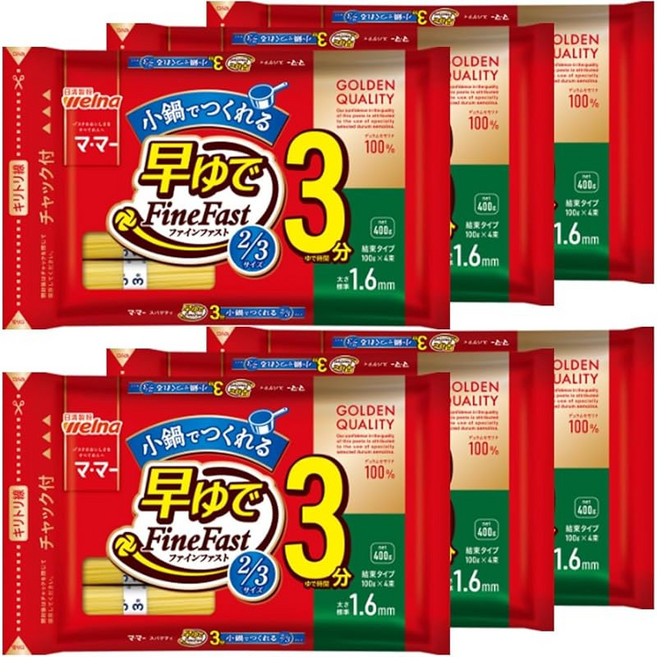 마마 이른 삶은 3분 스파게티 길이 2/3 사이즈 1.6mm 400g×6봉 약 24인분 알덴테 파스타 국수 시단 레인지 요리 쉬운 간편 요리 계량 불필요 결속 타입 / 척부대, 1개, 1g