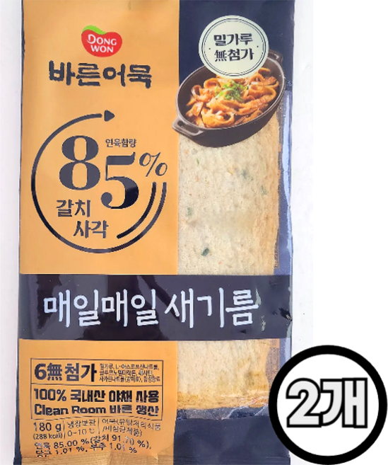 동원 바른어묵 85% 갈치사각, 180g, 2개