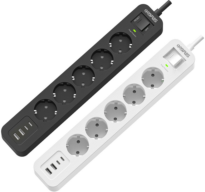 ORDFLES USB 멀티탭 2A+2C PD20W 고용량 과부하차단 5구, 1개, 5구 화이트, 2m