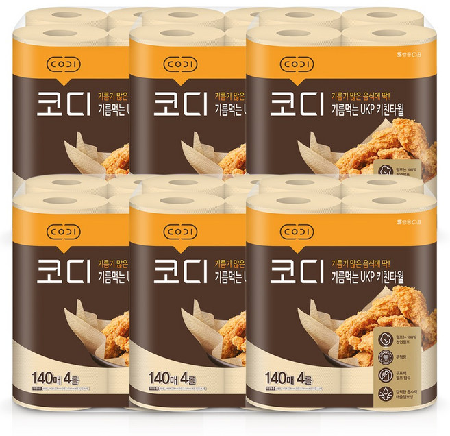 코디 키친타올 기름먹는 4롤 140매, 6개