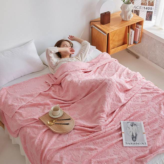 자카드 면 여름이불 성인용 순면 에어컨 담요 침대시트 빈티지 스타일 가정용 퀼트, 유럽 스타일의 콩 모래 색상