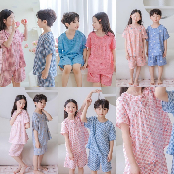 인견잠옷 풍경인견 반팔 상하세트 여름잠옷 홈웨어 남주니어 여주니어