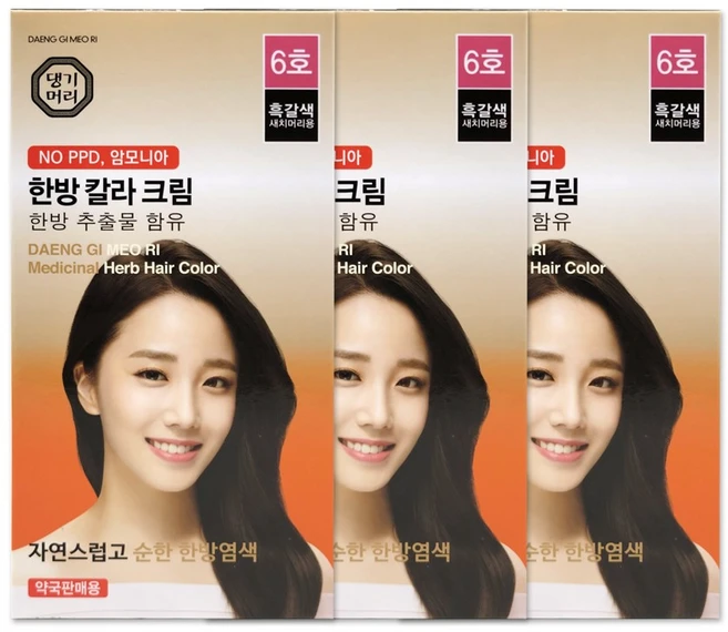 댕기머리 한방칼라크림 새치염색약 6호 흑갈색 3개 한방염색약 - 쿠팡