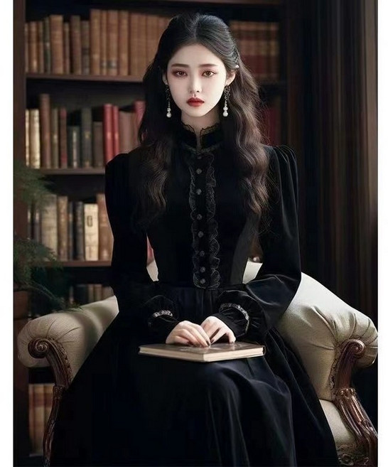 개화기드레스 벨벳드레스 중세 블랙원피스 겨울파티룩