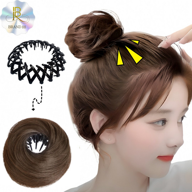 번 헤어 여신강림 풍성한 만두핀 당고 머리 똥머리 강력고정 부분 가발, 1개, 라이트브라운