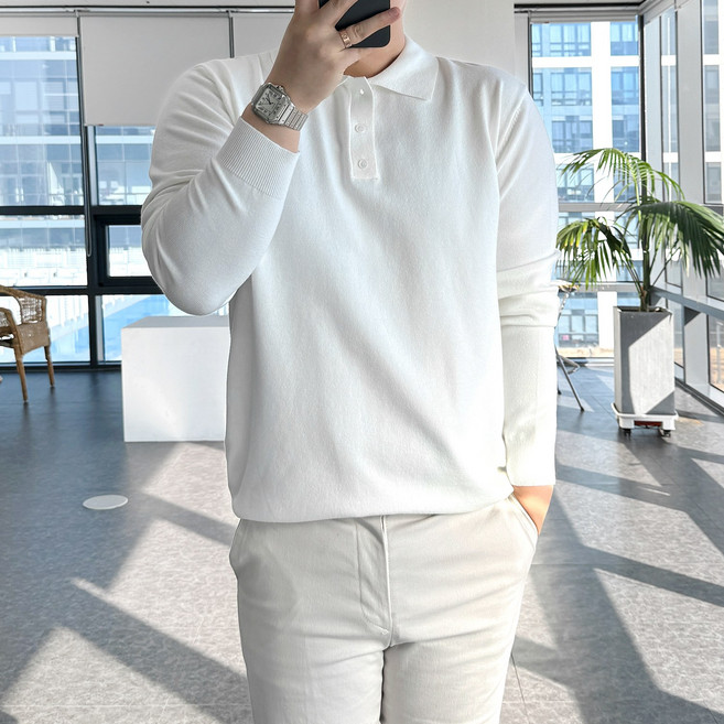 룩플레인 세련된 고밀도 원단 워셔블 니트 카라 티셔츠 7color