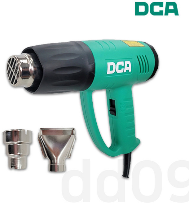 DCA(디씨에이) AQB2000 유선 열풍기 2000W 온도 풍량 조절 50~600도 히팅건 2단 조절 노즐 2종 포함